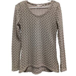 Vintage Y2K Crystal K Womens Crochet Top Medium Beige Long Sleeve Cottagecore